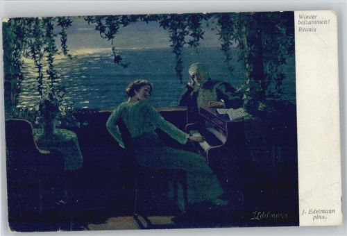 1916 sign Edelmann - "Wieder beisammen" WK I verwundeter Soldat - Frau spielt auf dem Balkon Klavier - Wiener Kunst Nr. 1799 AK