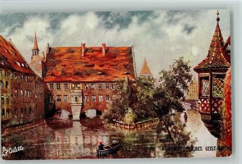 Nürnberg Oilette Serie I Nürnberg Nr. 611 B - Heiliges Geist Spital , sign charles Flower