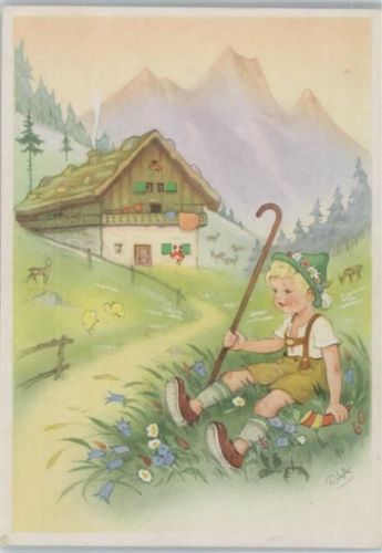Rastender Junge auf der Blumenwiese sign. RAA Charlotte Baron