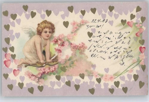 1903 Serie - Viele Herzen - Amor-Engel mit Veilchen