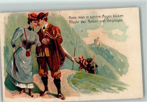 Liebespaar beim Wandern in den Bergen 1918 AK