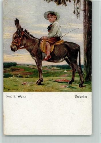 sign Prof. Weise - Junge auf einem Esel 1927 AK