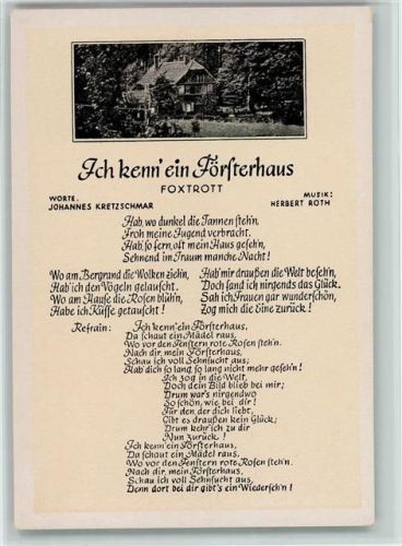 Liederkarte - Ich kenn ein Försterhaus , Musik Herbert Roth 1928 AK