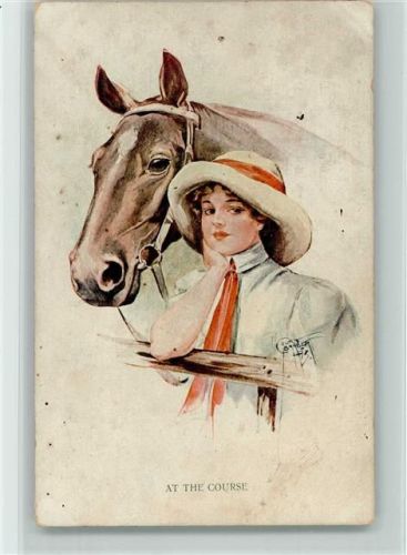 Frau mit einem Pferd sign Court Barber