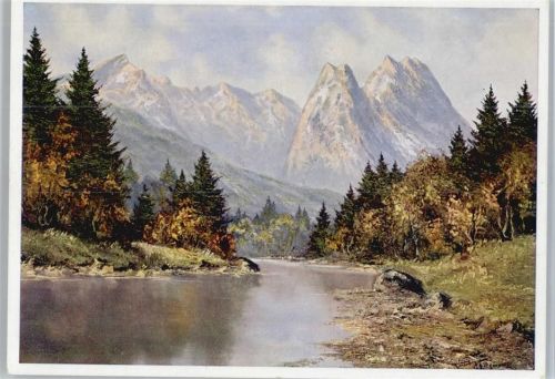 Loisach mit Zugspitze sign. K. Moser