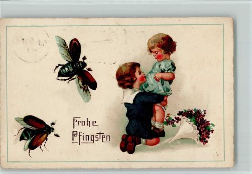 Pfingsten - Maikäfer fliegen - Kinder mit Blumen 1937 AK