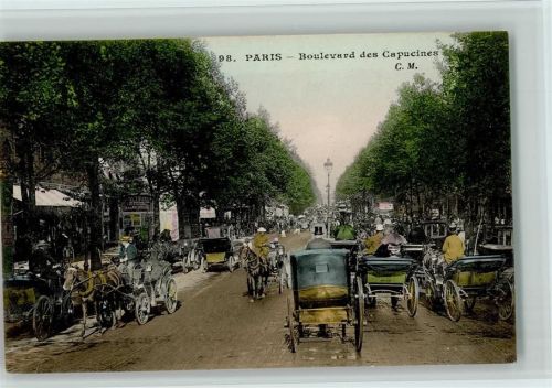 Paris 1913 Boulevard des Capucines, viel Verkehr mit Kutschen AK
