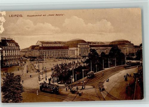 Leipzig Hauptbahnhof , Straßenbahnen , Litfaßsäule 1917 AK