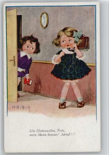 Kinder mit Zigarette und Telefon - Künstler sign H.S.B.