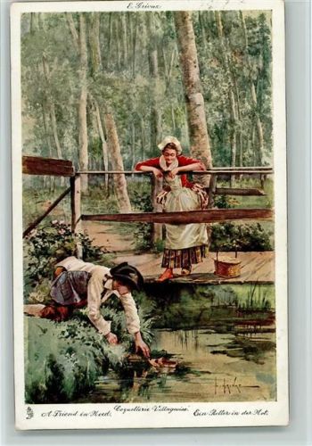 1913 Oilette Serie A Friend in Need Nr. 341 B Ein Retter in der Not - Holzschuh verloren,