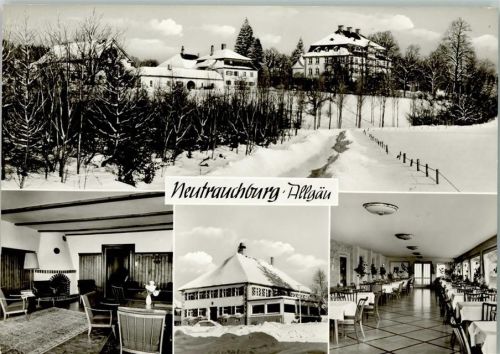 Neutrauchburg Kuranstalt Sonne Innenaufnahme Sitzgruppe Kamin Speisesaal Winteraufnahme 4-Bildaufnahme