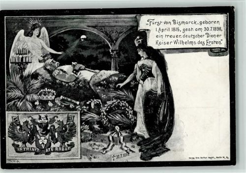 Trauerkarte - Germania am Sarg, Schutzengel, Wappen, Ereignis