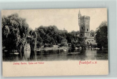 Zool. Garten Frankfurt - Ruine, Weiher 1900 AK