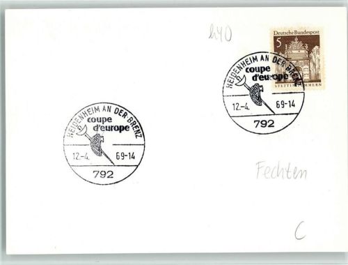 Sonderstempel : Fechten - Heidenheim 1969 Coupe d europe