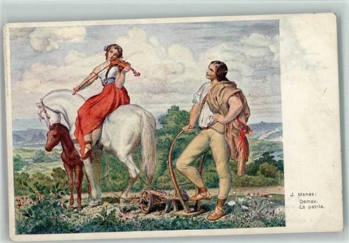sign Manes - Pflug, Pferd mit Pfohlen - Bauer Tschechische Kunst