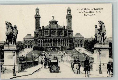 Paris Le Trocadero et le Pont , Autos, Pferde, Kutsche 1908 AK