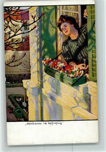 Serie XVI, 1 - Eichler - Abendsonne AK Gießkanne, Balkonkästen