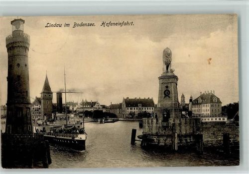 Lindau 1916 Hafeneinfahrt und Ausflugsdampfer AK