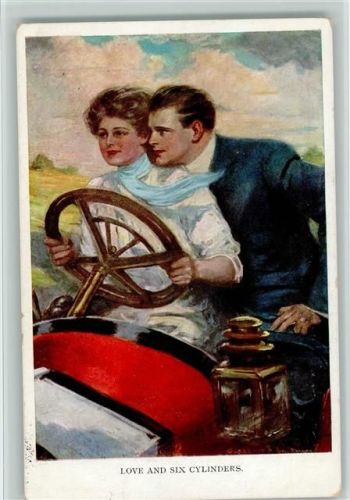 1913 Nr. 742 Munk - Love and six Cylinders - Liebespaar im Automobil, sign Underwood