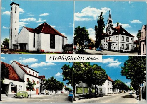 Neulußheim Kirche VW-Käfer Ortsansichten 4-Bildaufnahme