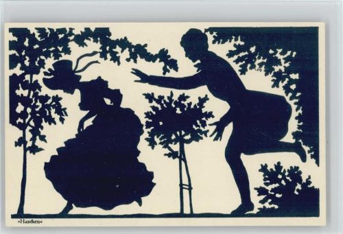 Silhouette sign M. Behrens - Haschen - Liebe Poesie 1920 AK Serie 1120-4 AK