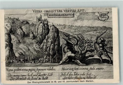 Bad Münster-Ebernburg 1911 Rheingrafenstein 5-köpfiger Drache Ritter Burg Ebernburg Latein