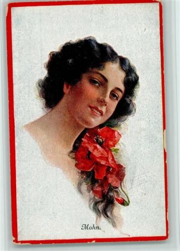 Frau mit Mohnblumen seitlich im Haar ca 1920 AK