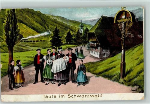 1908 Taufe , Eisenbahn, Flurkreuz -Guggenheim Nr. 13781 AK