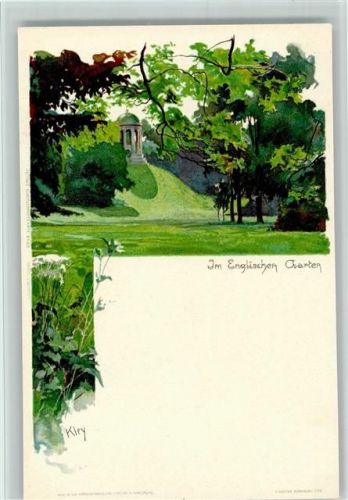 W8000 München sign. Kley Im Englischen Garten Ak Sehr gute Erhaltung Velten Lithographie