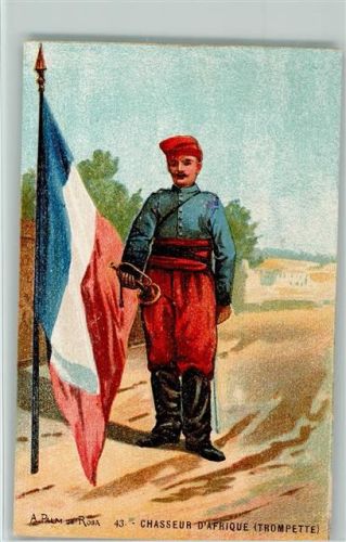 Nr. 43 Chasseur Afrika mit Trompete - Soldatenlitho - sign A. Palm de Rosa , WK I AK Soldatenlitho Fahne Lithographie