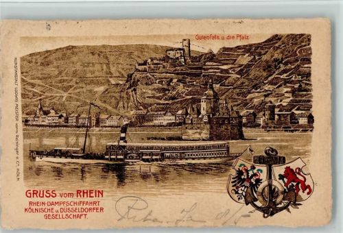Rhein Dampfschiffahrt, Wappen, litho 1905 AK