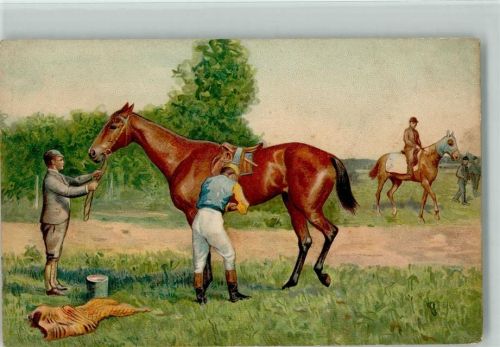 Jockey sattelt sein Pferd 1900 AK