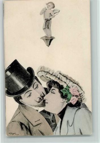 sign M. Beyer - 1900 Amor - Liebespaar und der Kuss