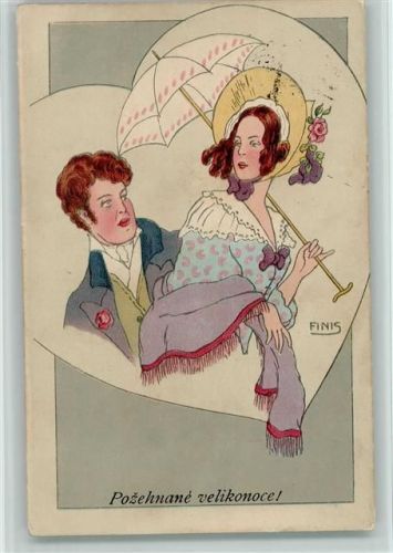 sign Finis - Biedermeier Mode 1924 AK Sonnenschirm