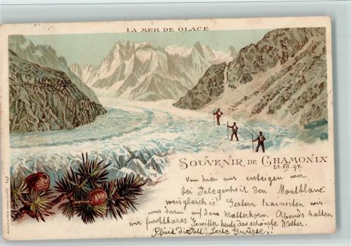 Chamonix-Mont-Blanc Gruss aus - Verlag Müller & Trüb 247 - Tannenzapfen , Bergsteiger , gute Erhaltung