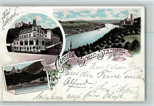 Capellen 1894 Hotel Lahneck Schloss Stolzenfels Ortsansicht 3-Bildaufnahme