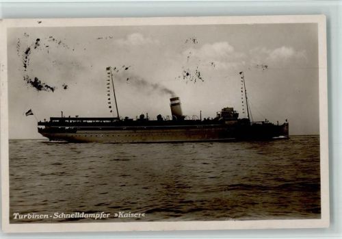 1928 Hapag - Dampfer Kaiser und Bordstempel AK Einige Stempelflecken