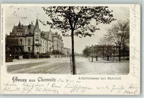 Chemnitz 1900 albertstrasse mit Bahnhof