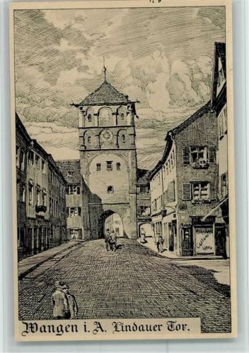 Wangen Federzeichnung Künstlerkarte Merian Verlag Joseph Mayer - Lindauer Tor AK Sehr gute Erhaltung