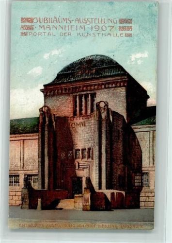 Mannheim Offiz. AK Nr. 12 Int. Kunst- u. Gartenbau Ausstellung 1907 - Kunsthalle Entwurf von Prof. Billing