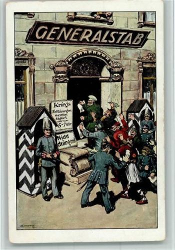 Karikatur - Kriegserklärungen werden täglich angenommen - Kriegspostkarte Nr. 8 Verlag K.B. & Co Berlin