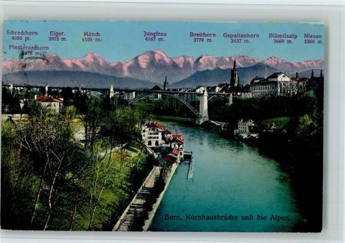 Bern 1911 Kornhausbrücke und die Alpen Morgenrot