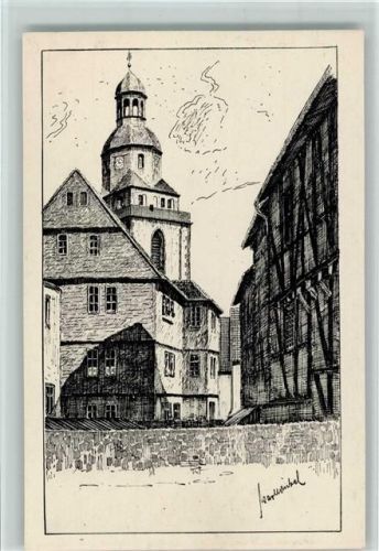 Gießen An der Sandstraße Ortsansicht No. 9 Federzeichnung sign. Karl Winkel