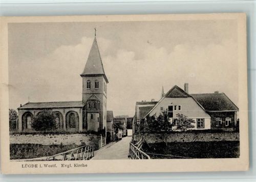 Lügde 1920 Ev. Kirche u. Straße AK Gute Erhaltung