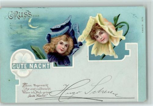 1899 Serie 9079 - Gute Nacht - Kinderköpfe in Blüten
