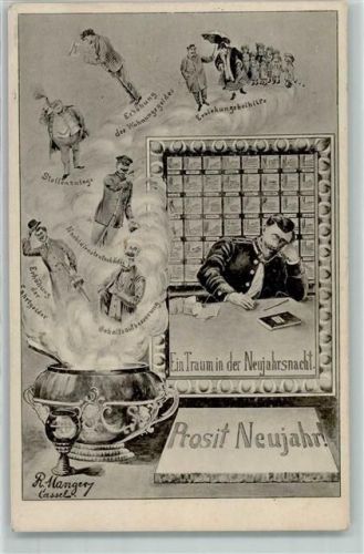 1908 Traum in der Neujahrsnacht Gehaltserhöhung , Stellenzulage Punsch Bowle