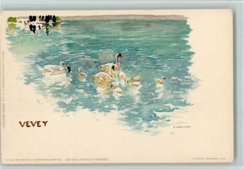 Vevey sign Voellmy - Schwäne, Velten Verlag Nr. 439, sehr gute Erhaltung AK