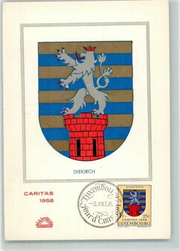 Diekirch 1958 Stadtwappen Caritas Maximumkarte