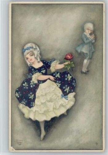 Glamour Mädchen mit einer Rose - Petersen, Hannes Künstlerkarte