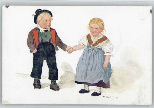 Kinder in Trachtenkleidung sign A. Stolz